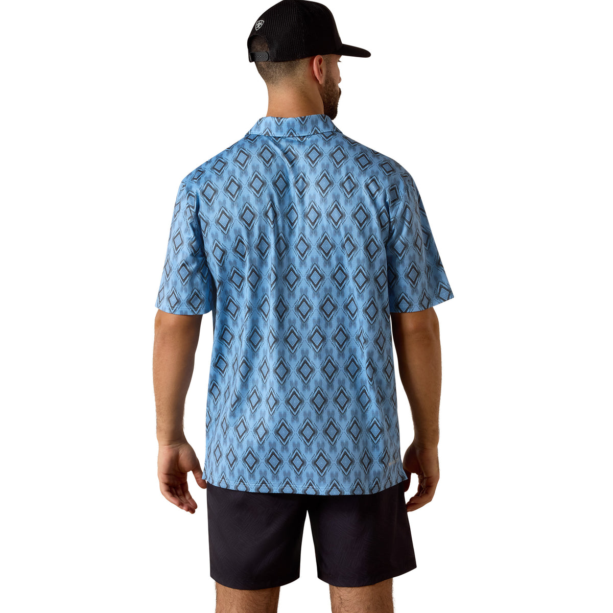 Ariat men's 360 Airflow Polo shirt in Blissful Blue, lightweight breathable cotton, classic fit, short sleeves, and collar.
