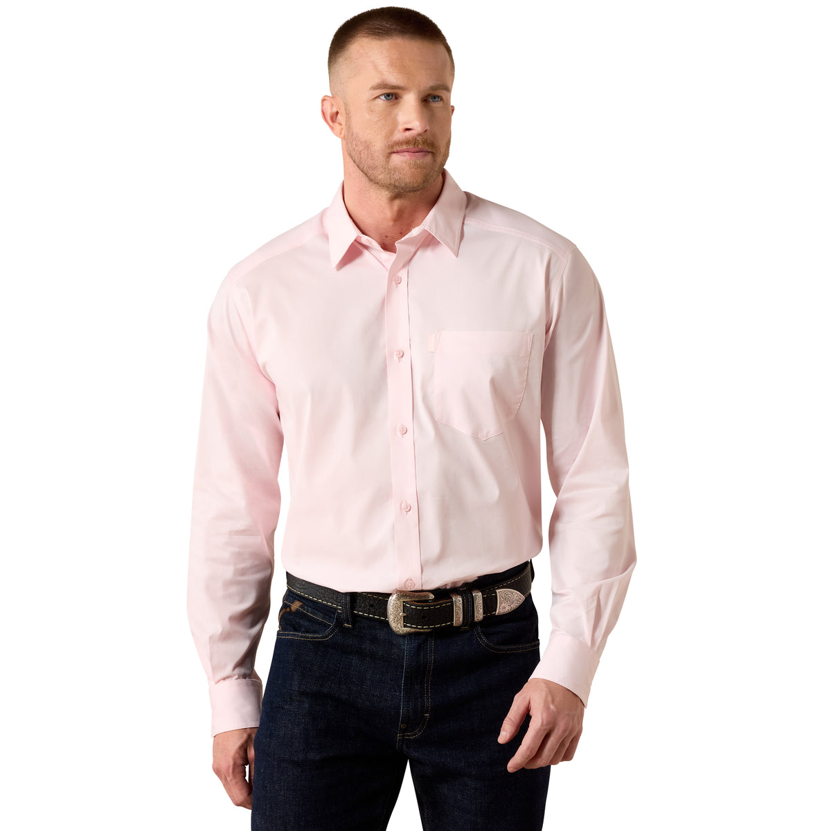 Black Ariat men's Everything Classic Fit shirt with long sleeves and button-down front, displayed on a neutral background.