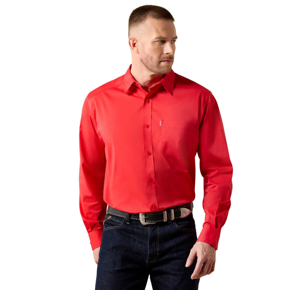 Black Ariat men's Everything Classic Fit shirt with a button-up front and collar, displayed on a plain background.