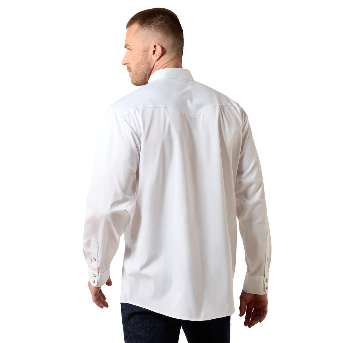 Ariat men's white lightweight twill snap shirt with classic fit, short sleeves and traditional collar, perfect for casual wear.