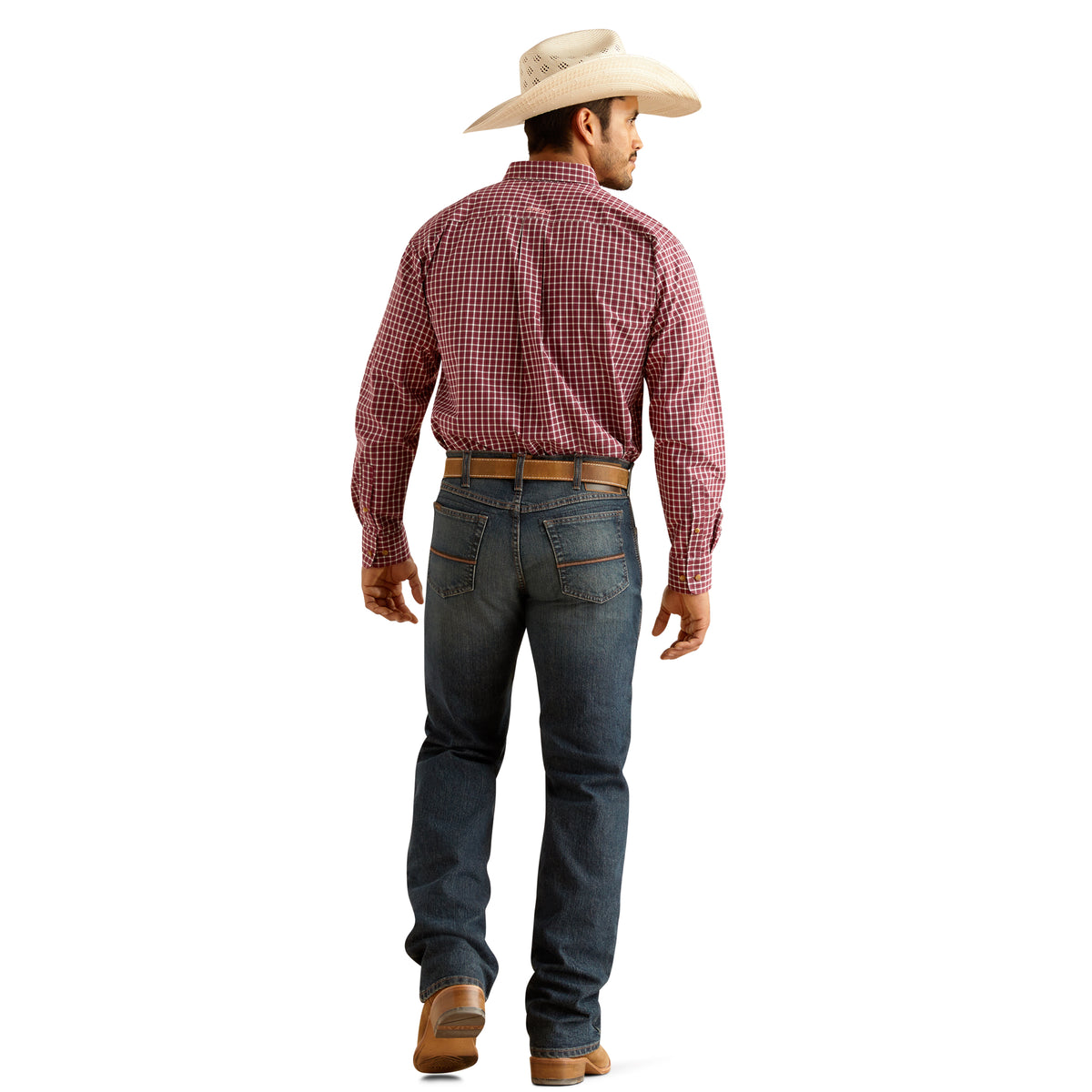 Ariat men's M2 Traditional Relaxed Stretch Ray Boot Cut Jeans in Atlas denim, featuring a relaxed fit and classic boot cut style.