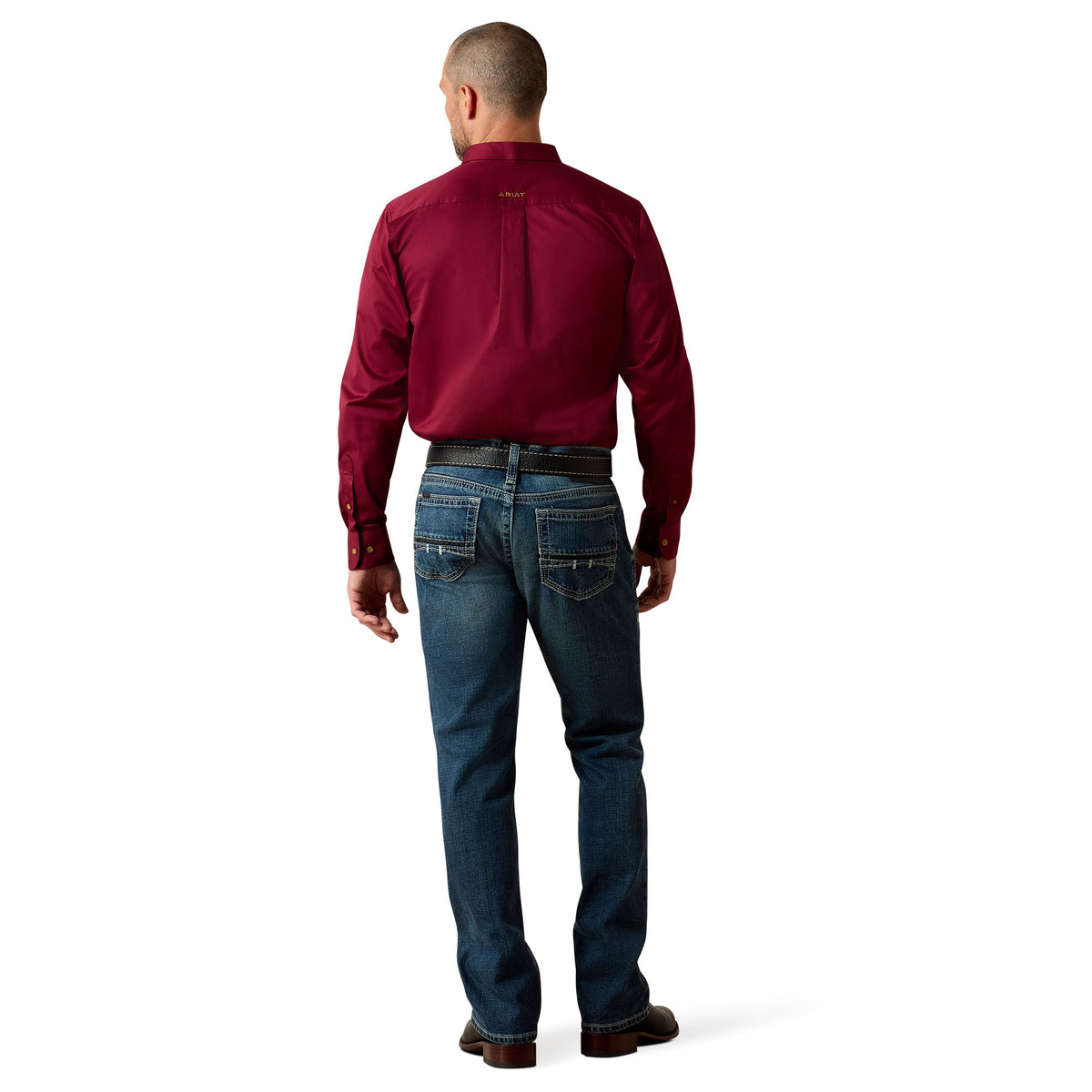 Ariat men's M7 Rocker Stretch Coltrane stackable straight leg jeans in Silverton, showing the fit and denim texture.