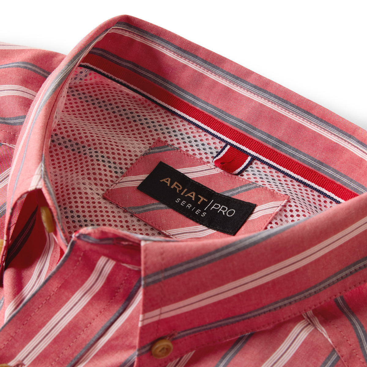 Ariat men's Pro Series Bobby classic fit shirt in Hibiscus Red Stripe, featuring a casual button-up design and vibrant striped pattern.