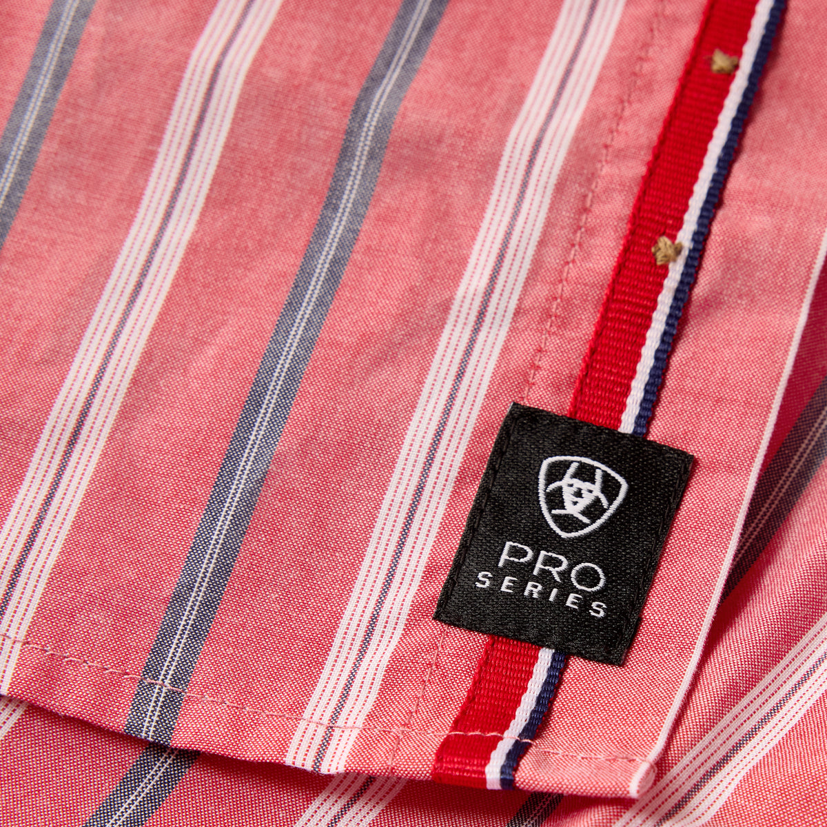 Ariat men's Pro Series Bobby classic fit shirt in hibiscus red stripe, with button-down collar and long sleeves.