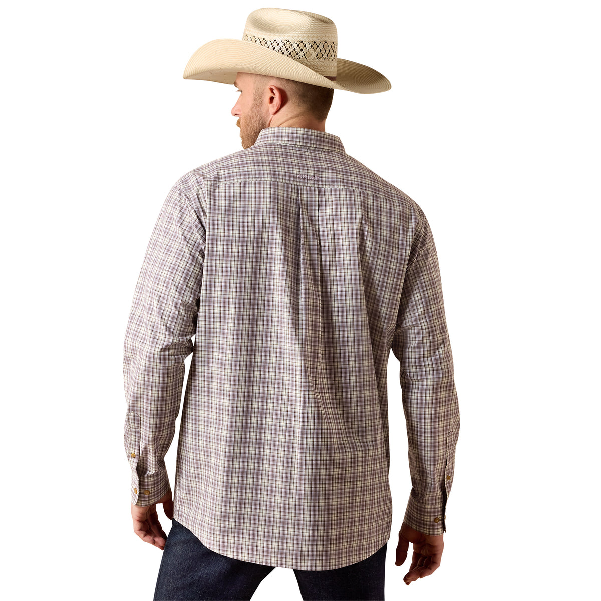 Ariat men's Pro Series Sevyn classic fit shirt in chocolate brown plaid, featuring a casual button-up design and collar.