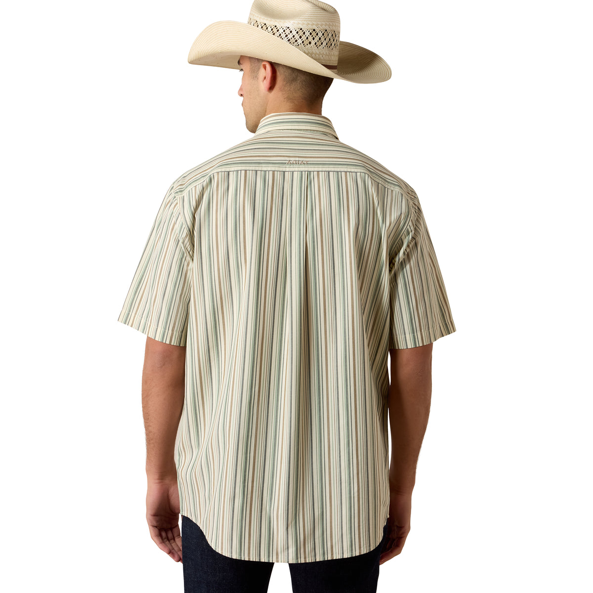 Ariat men's Pro Series Stevie classic fit shirt in white multi-stripe pattern, featuring a stylish casual design.