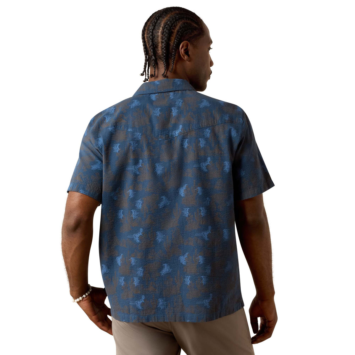 Ariat men's Retro Camp classic fit shirt in dark denim blue, casual button-up shirt with a relaxed style.