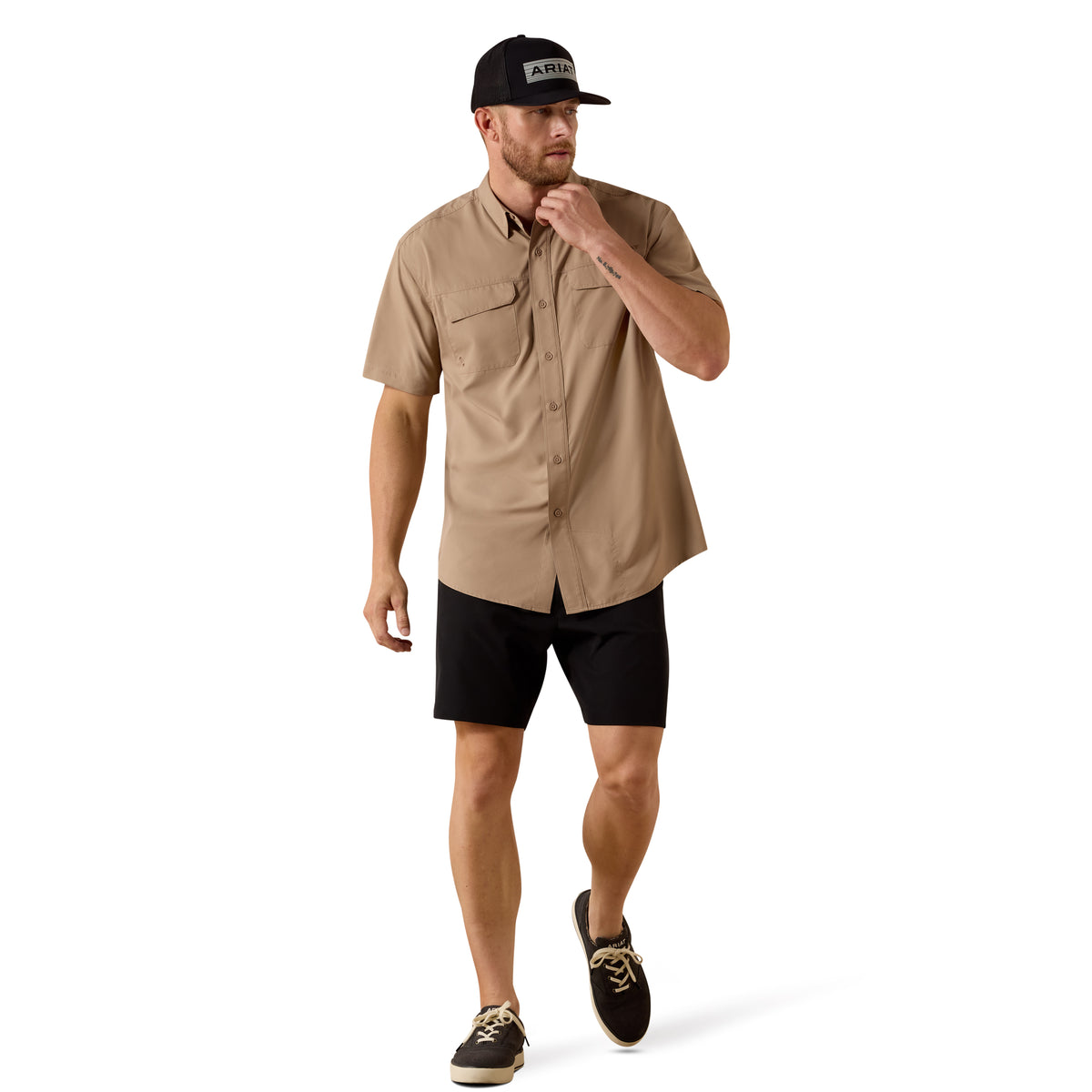 Ariat men's VentTEK Outbound classic fit shirt in taupe grey, lightweight and breathable casual shirt for men.