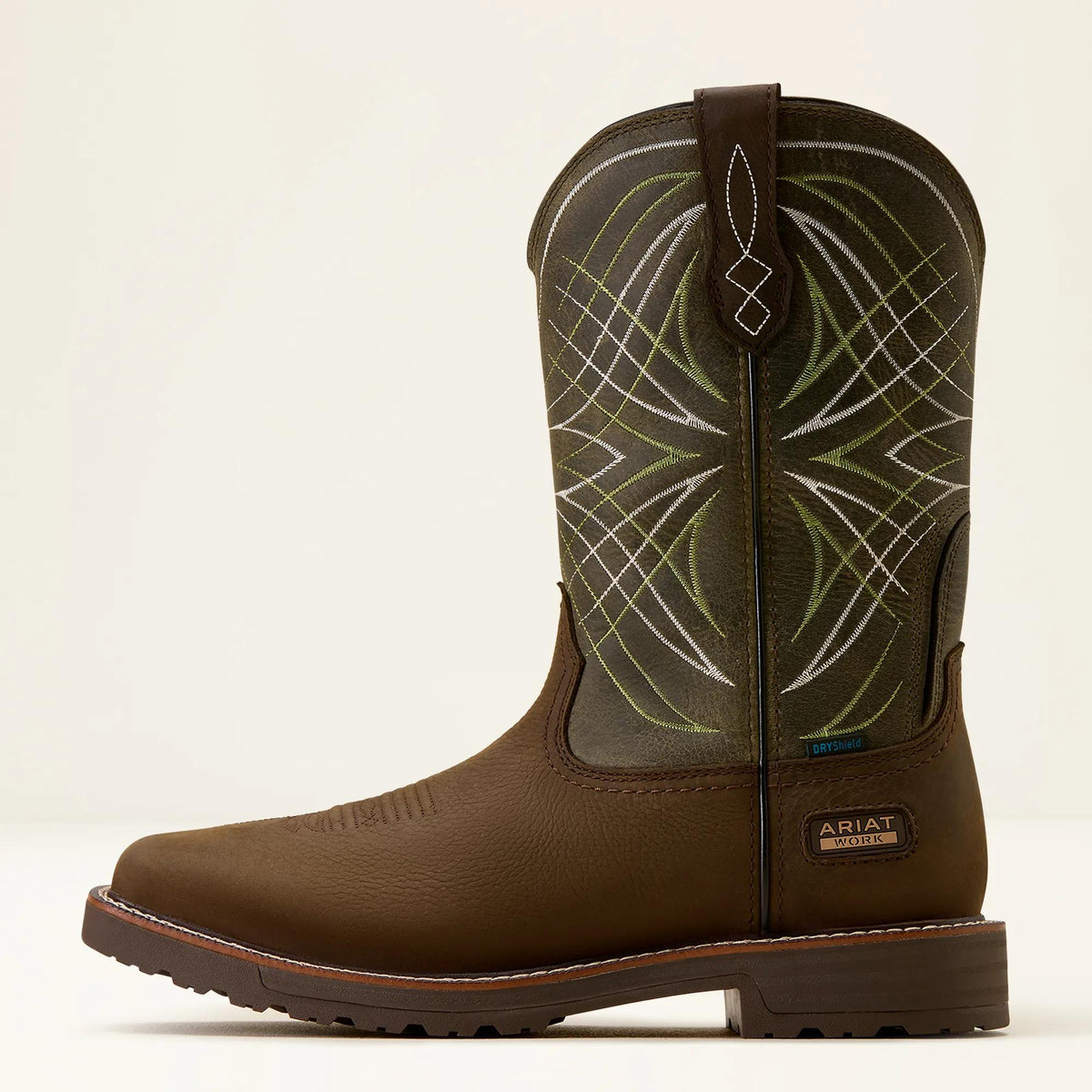 Ariat Men's Activator Waterproof Work Boot, Dark Brown|Green – side