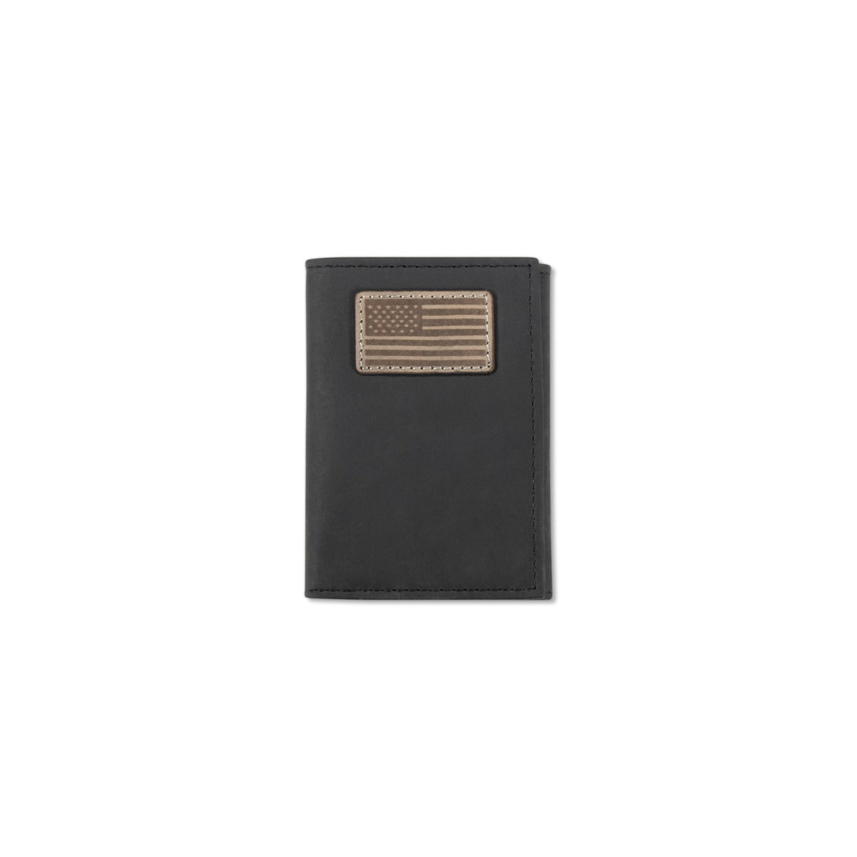 Ariat Men's American Flag Patch Trifold Wallet, Black – front