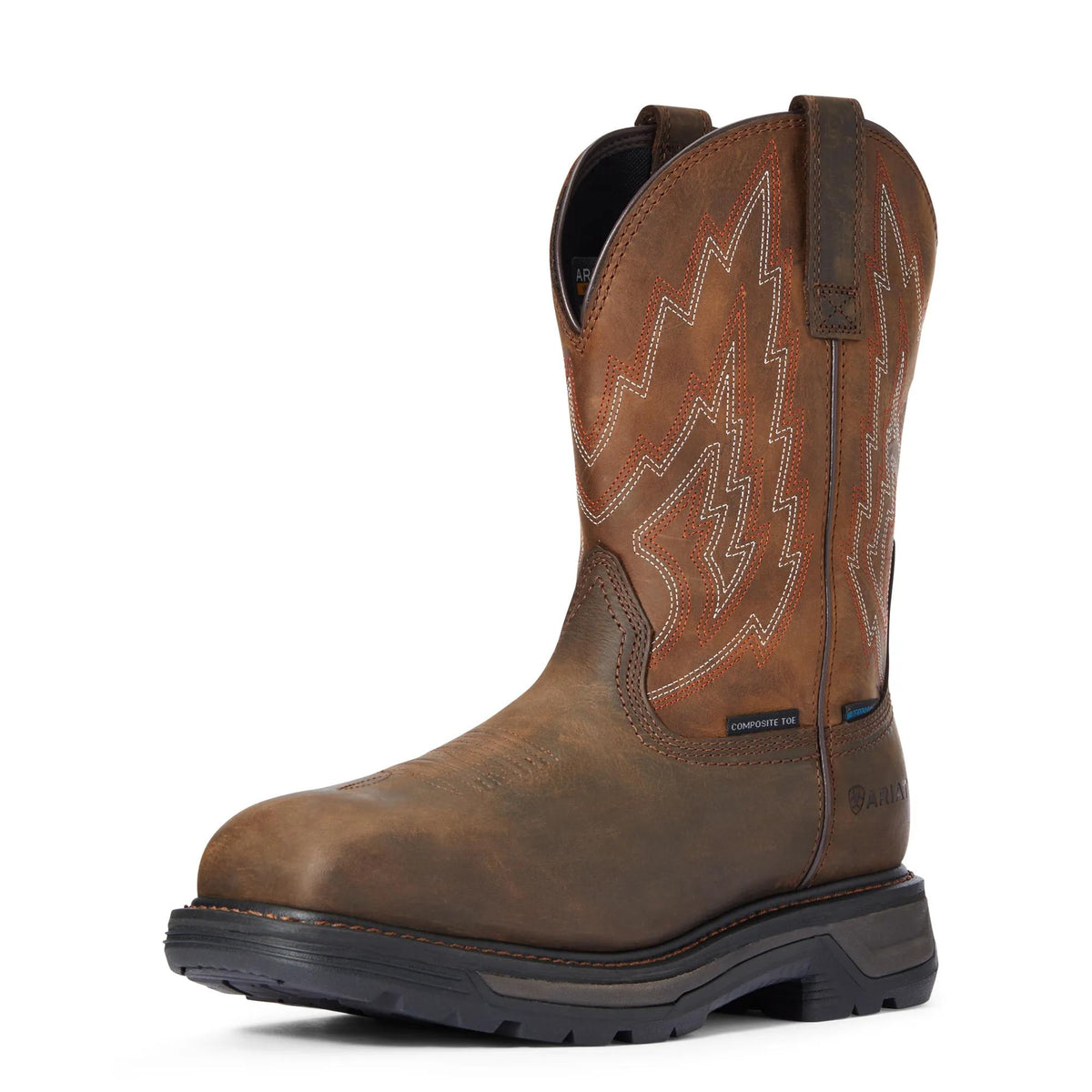 Ariat Men's Big Rig Waterproof Wide Square Toe Composite Toe Work Boot, Dark Brown – 3-4 front