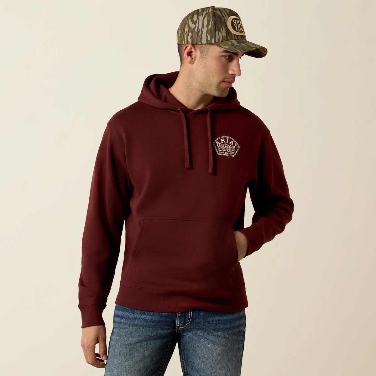 Ariat Men's Roped Out Desert Badge Hoodie, Bitter Chocolate – front