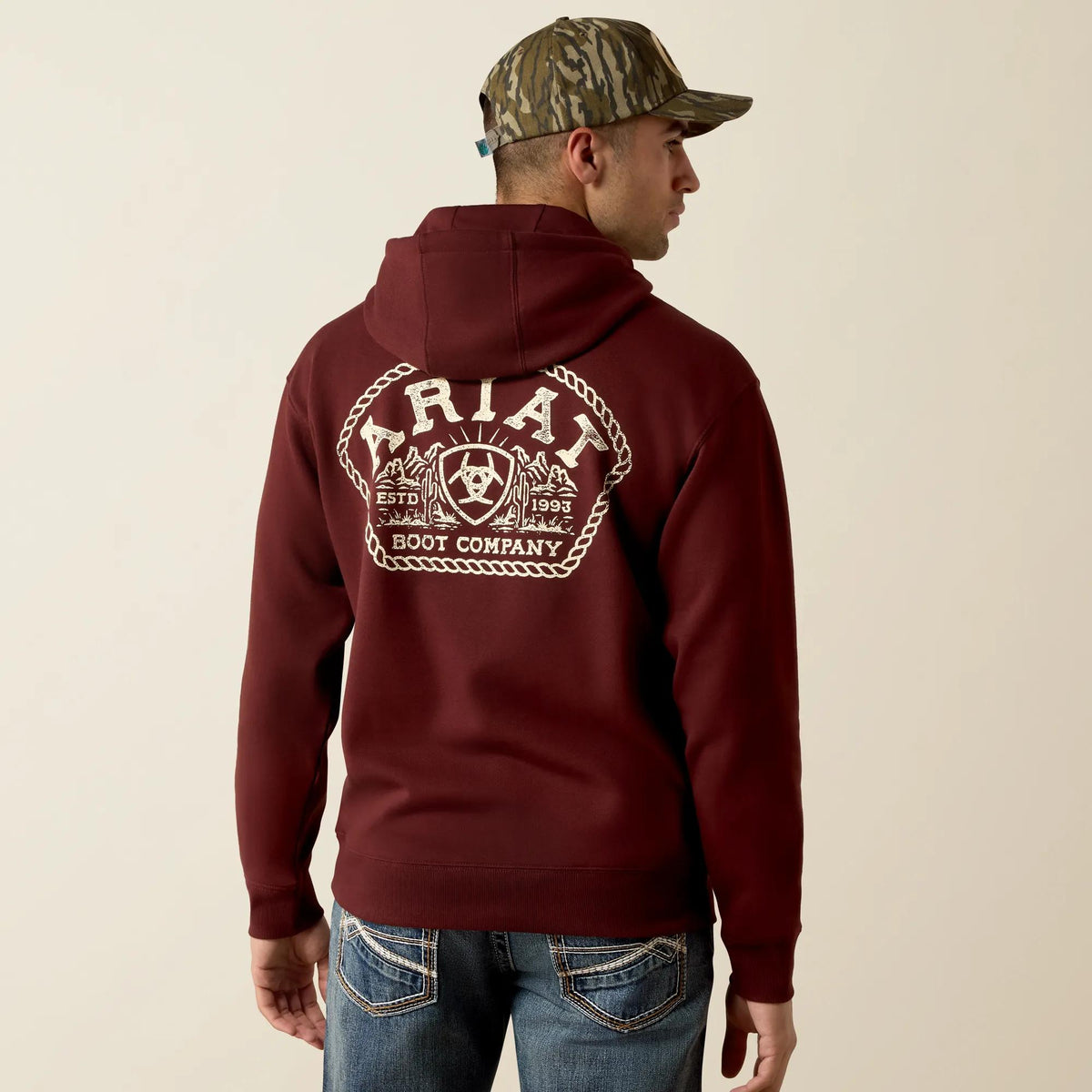 Ariat Men's Roped Out Desert Badge Hoodie, Bitter Chocolate – back