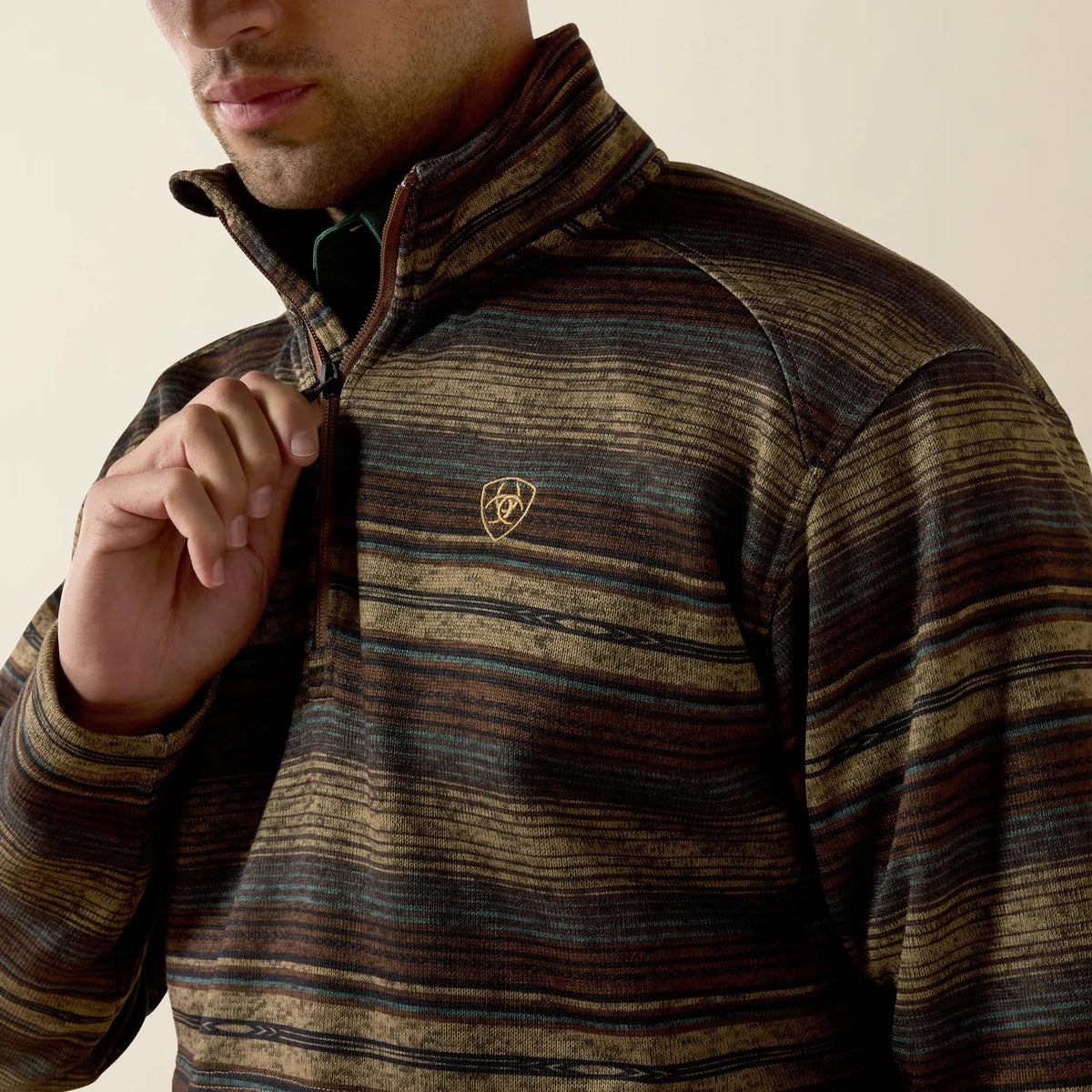 Ariat Men's Caldwell 1/4 Zip Sweater, Brazil Nut Serape – detail