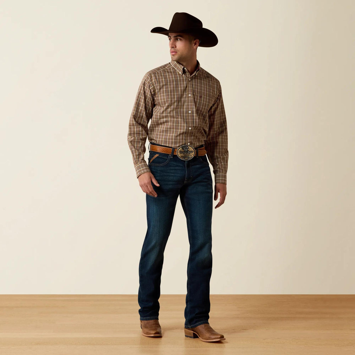 Ariat Men's Wrinkle Free Rease Classic Fit Shirt, Butternut Medium Plaid – full length