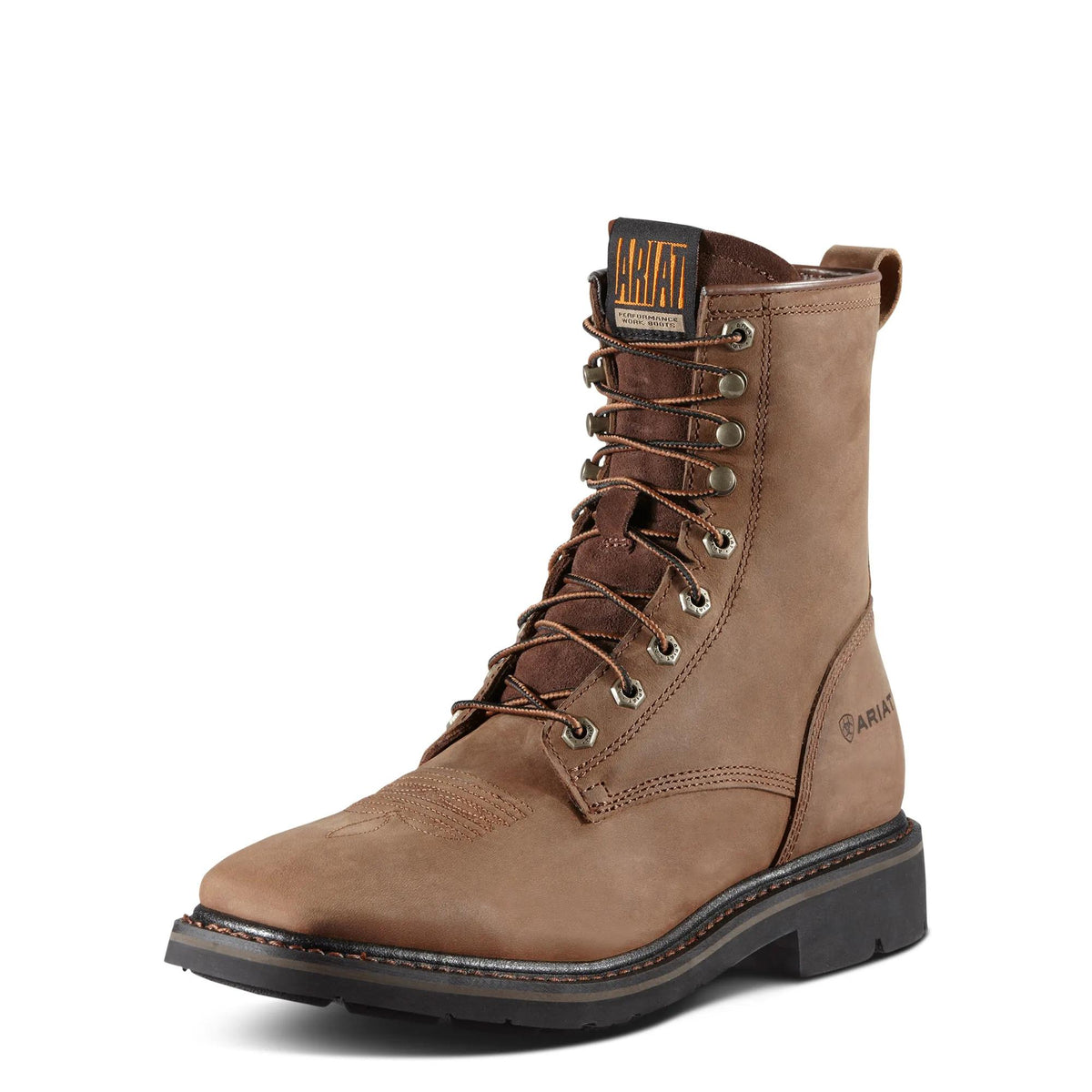 Ariat Men's Cascade 8" Wide Square Toe Work Boot, Alamo Brown – 3-4 front