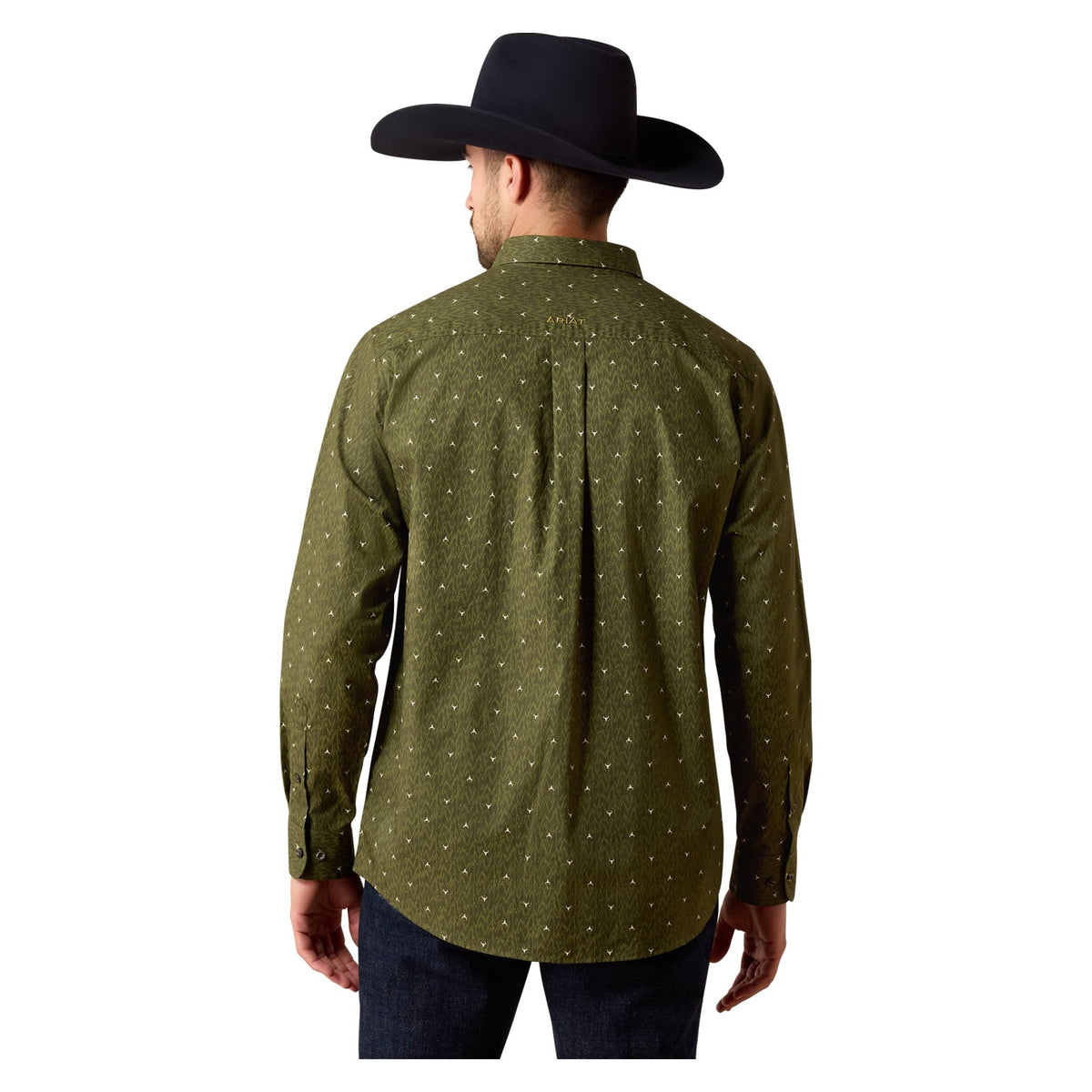Ariat Men's Chad Classic Fit Shirt, Grape Leaf Ikat Longhorn Print – back