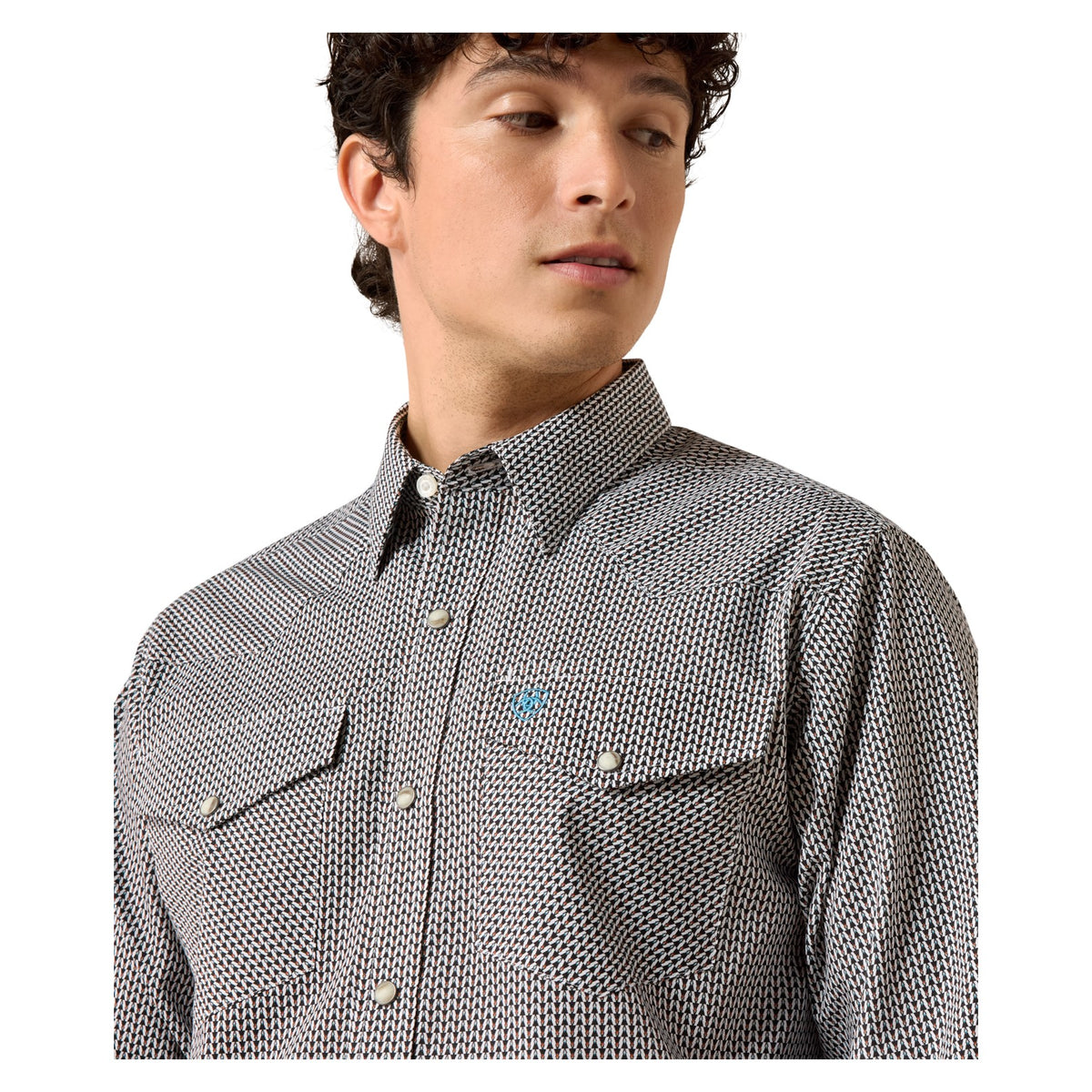 Ariat Men's Chas Fitted Snap Shirt, Black/White Multi Geo Print – detail