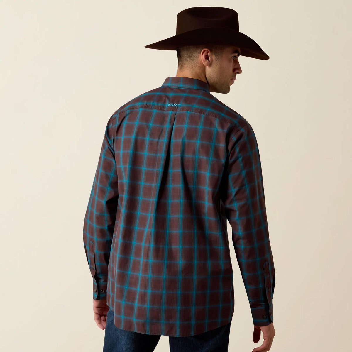 Ariat Men's Pro Series Duff Classic Fit Shirt, Chocolate Plum Medium Plaid – back