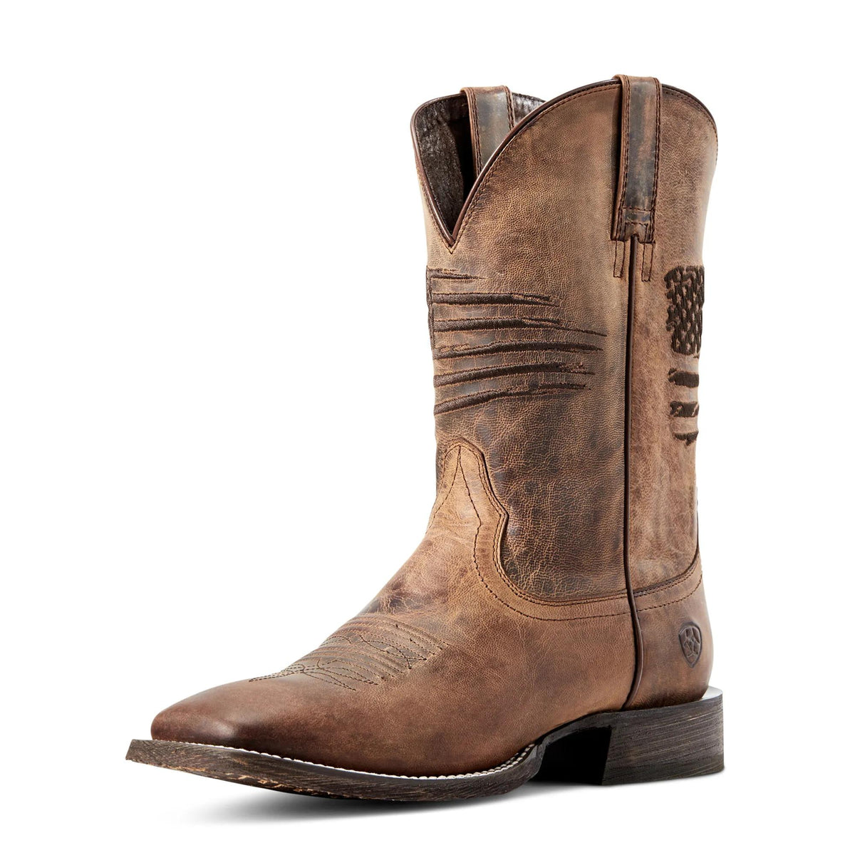 Ariat Men's Circuit Patriot Western Boot, Weathered Tan – 3-4 front
