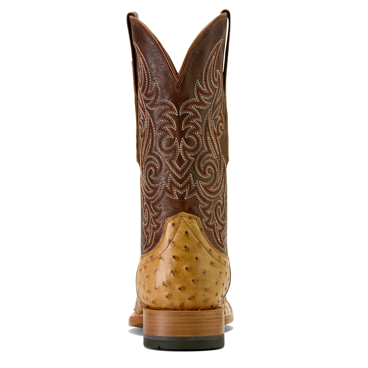 Ariat Men's Classic Cash Wide Square Toe Western Boot, Tan Full Quill Ostrich|Hickory Smoke – heel