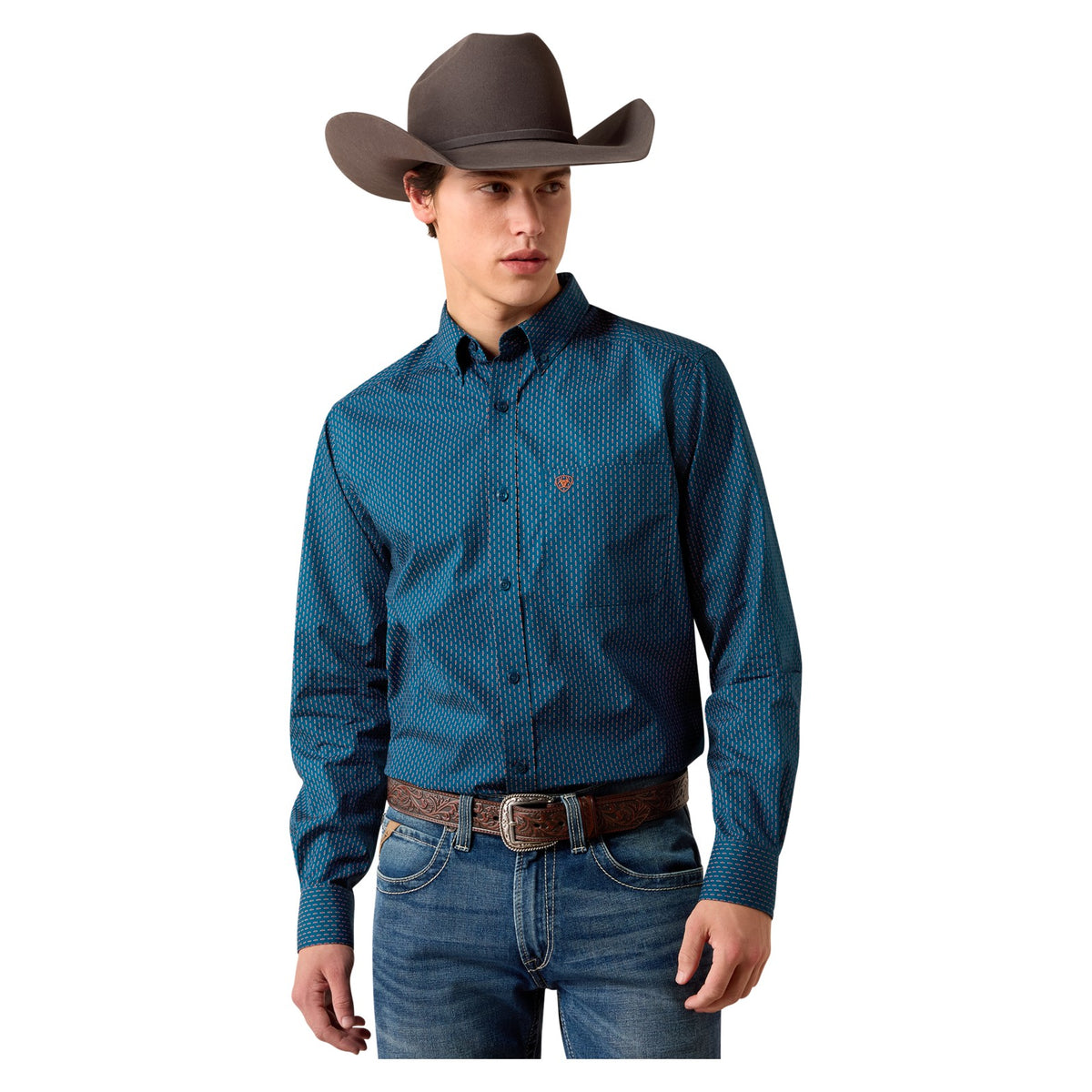 Ariat Men's Claude Fitted Shirt, Sailor Blue Micro Geometric Print – front