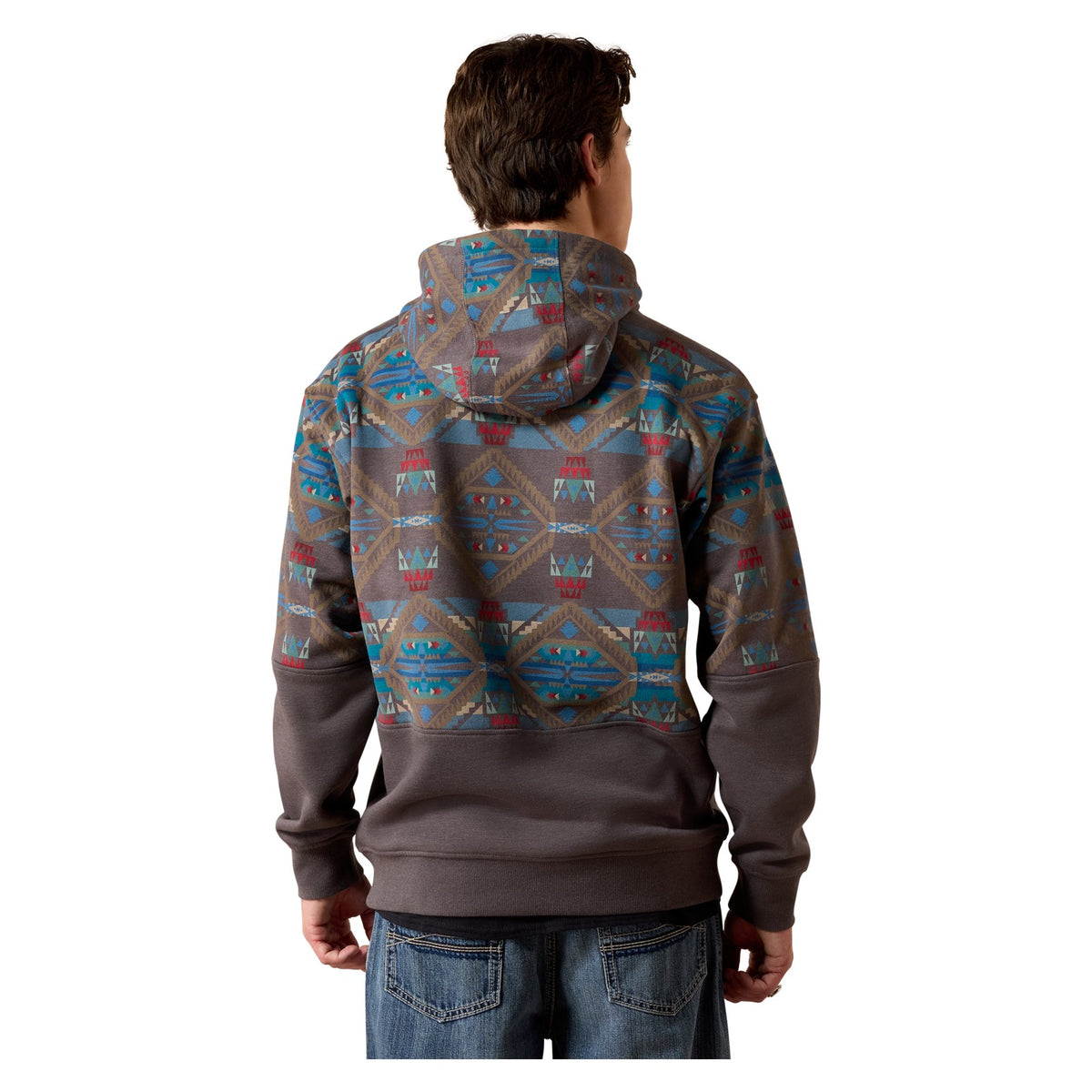 Ariat Men's Color Block Hoodie, Medium Grey Southwest – back