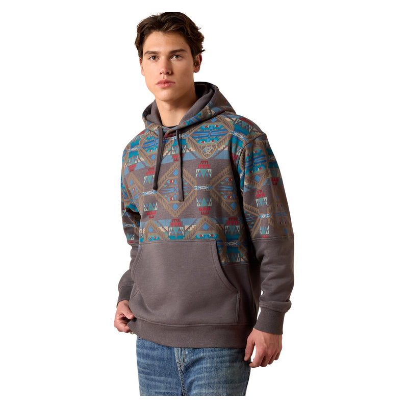 Ariat Men's Color Block Hoodie, Medium Grey Southwest – front