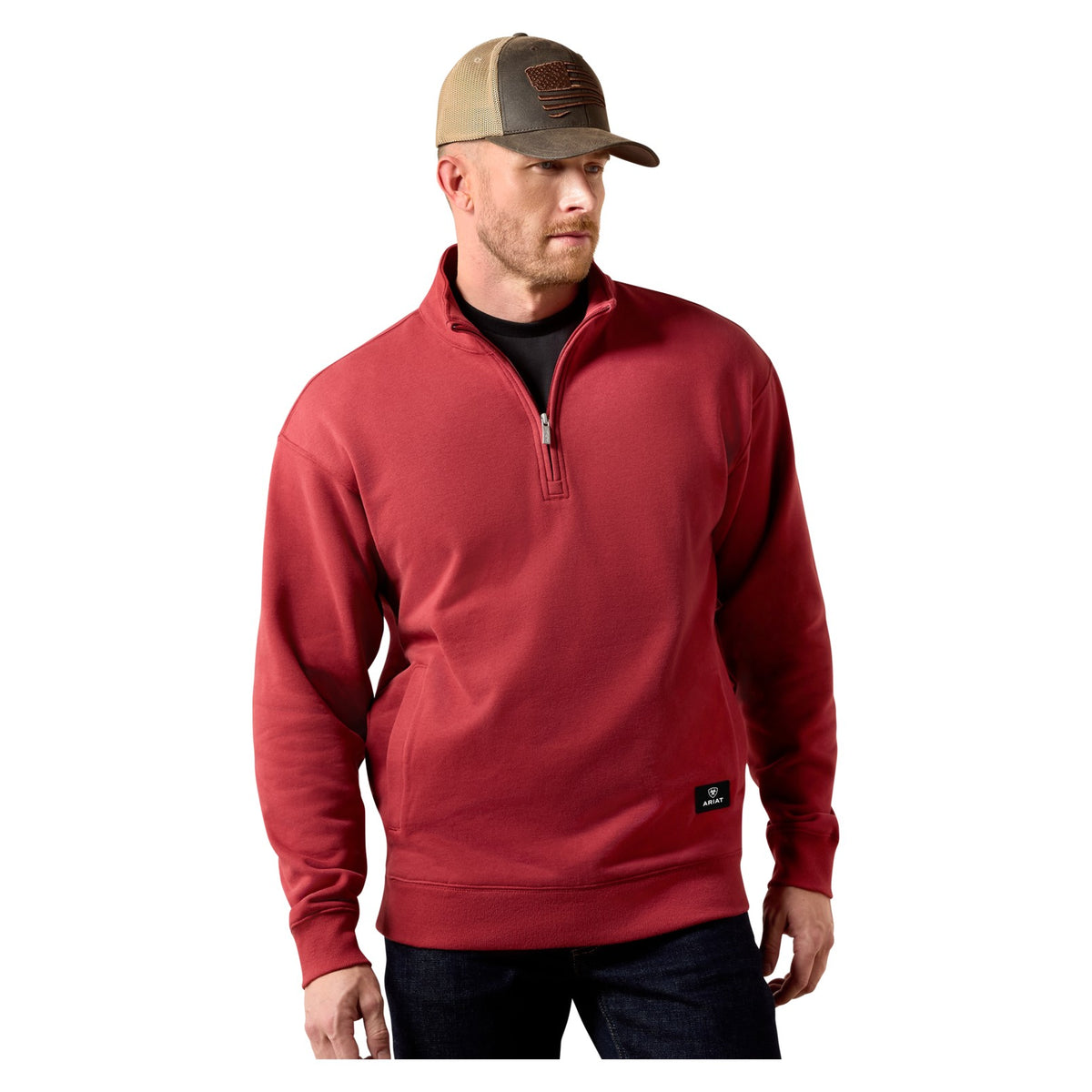 Ariat Men's Core 1/4 Zip Sweatshirt, Brick Red – front