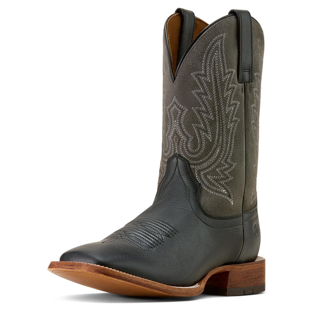 Ariat Men's County Roads Wide Square Toe Cowboy Boot, Nightshade Black|Gunmetal Grey Suede – 3-4 front