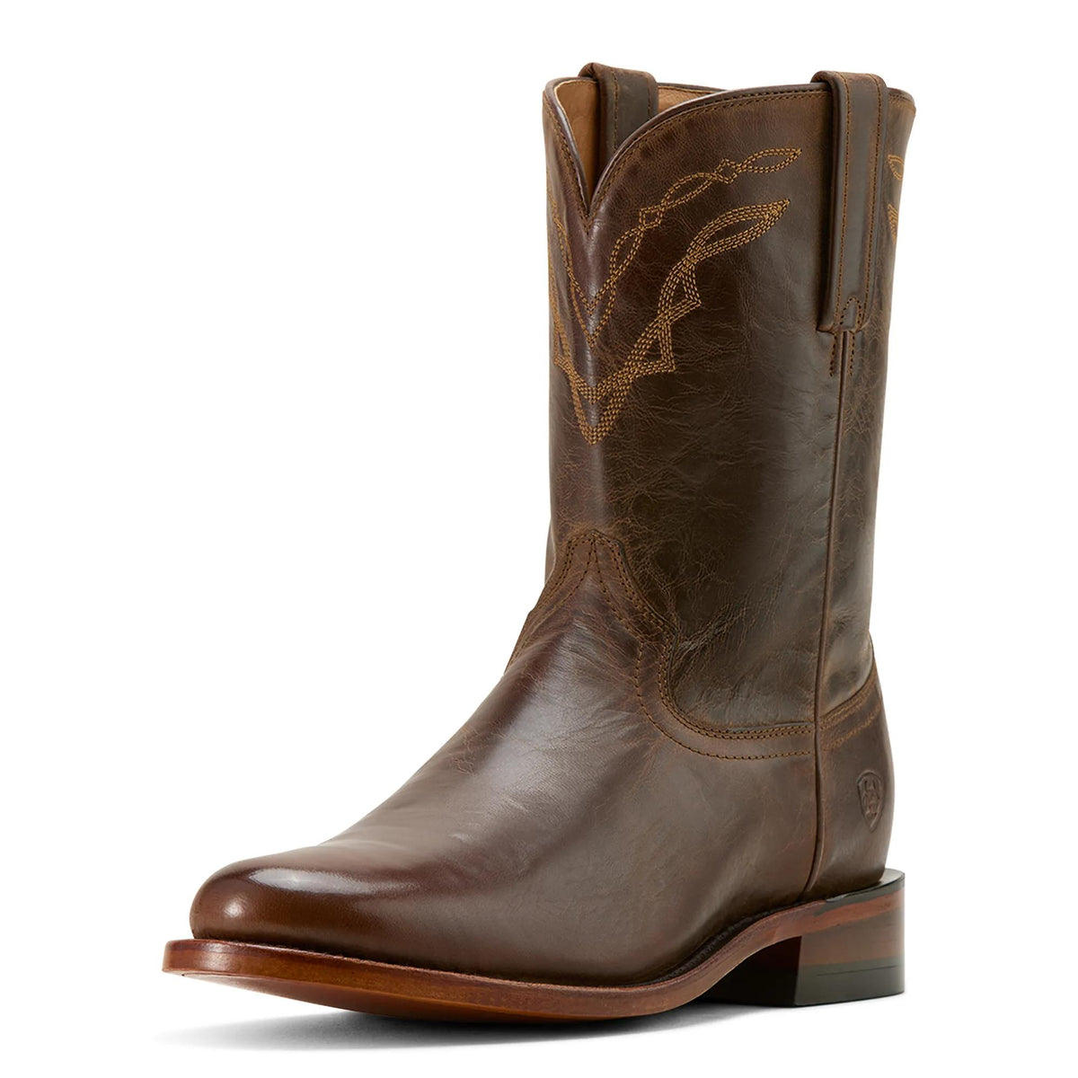 Ariat Men's Downtown Roper Toe Western Boot, Loco Brown – 3-4 front