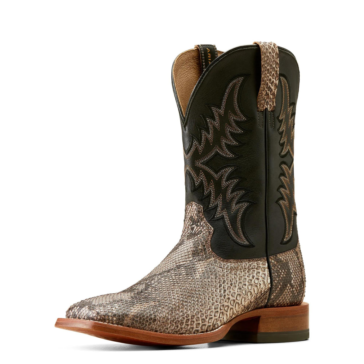 Ariat Men's Dry Gulch Wide Square Toe Cowboy Boot, Tan Python – 3-4 front