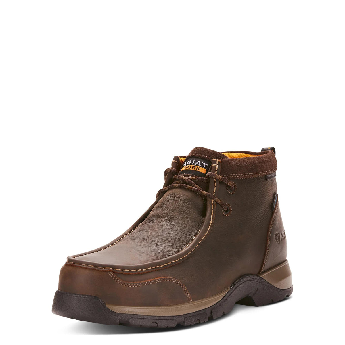 Ariat Men's Edge LTE Moc Waterproof Composite Toe Work Boot, Dark Brown – 3-4 front