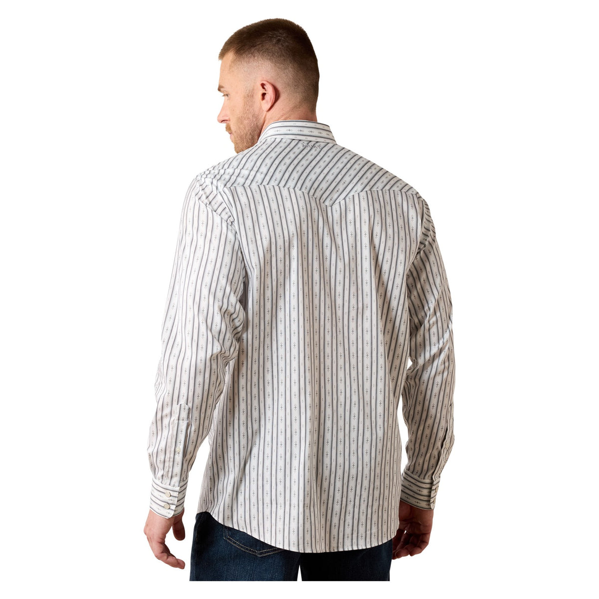 Ariat Men's Everything Classic Fit Snap Shirt, White Geo Stripe – back