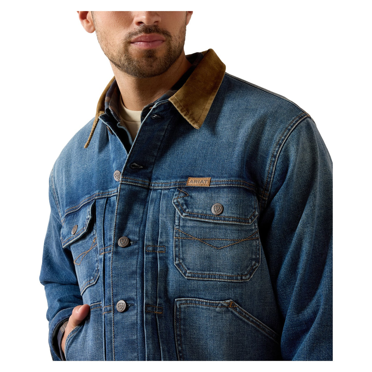 Ariat Men's Flannel Lined Trucker Jacket, Nate – detail