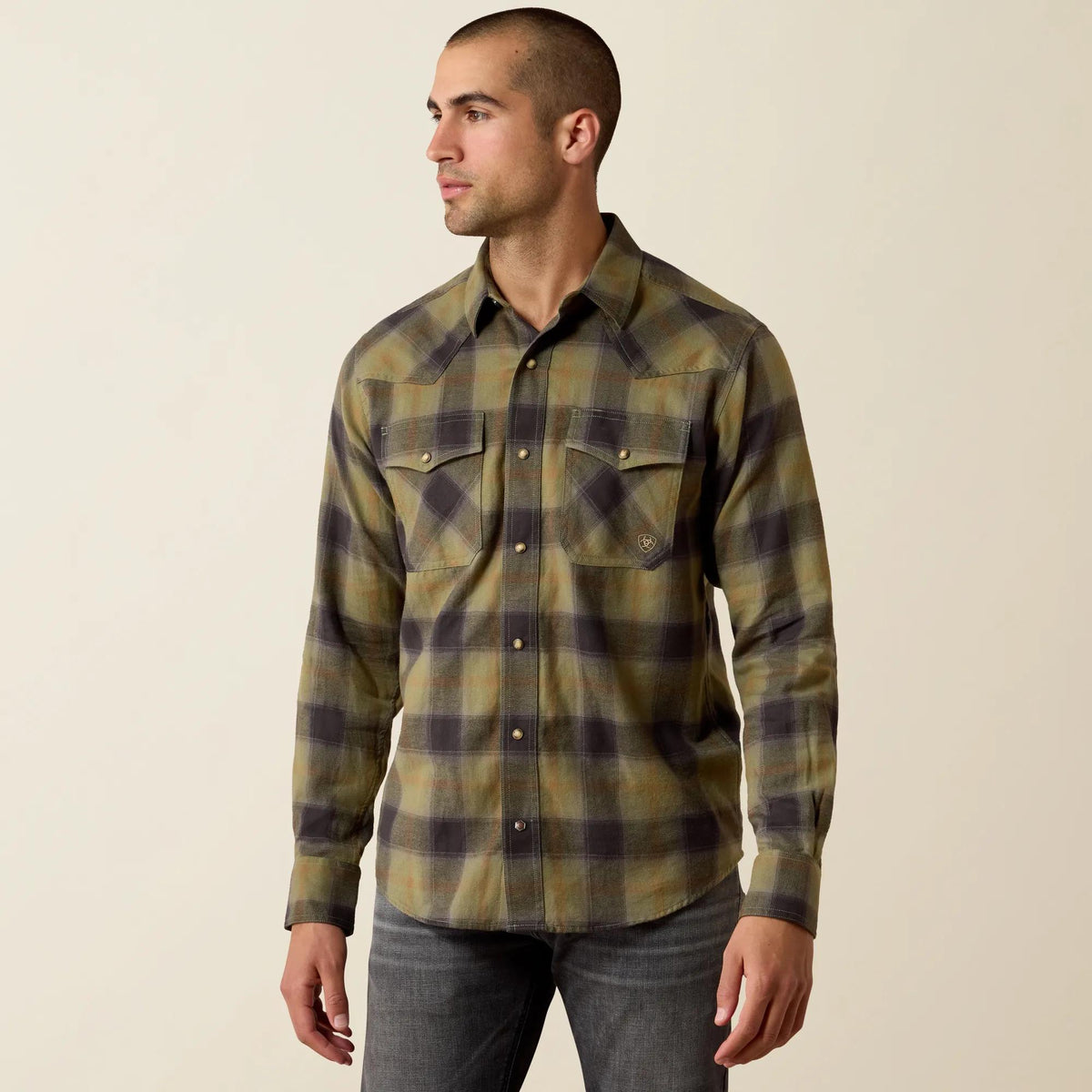 Ariat Men's Retro Hahn Fitted Snap Shirt, Four Leaf Clover Plaid – front