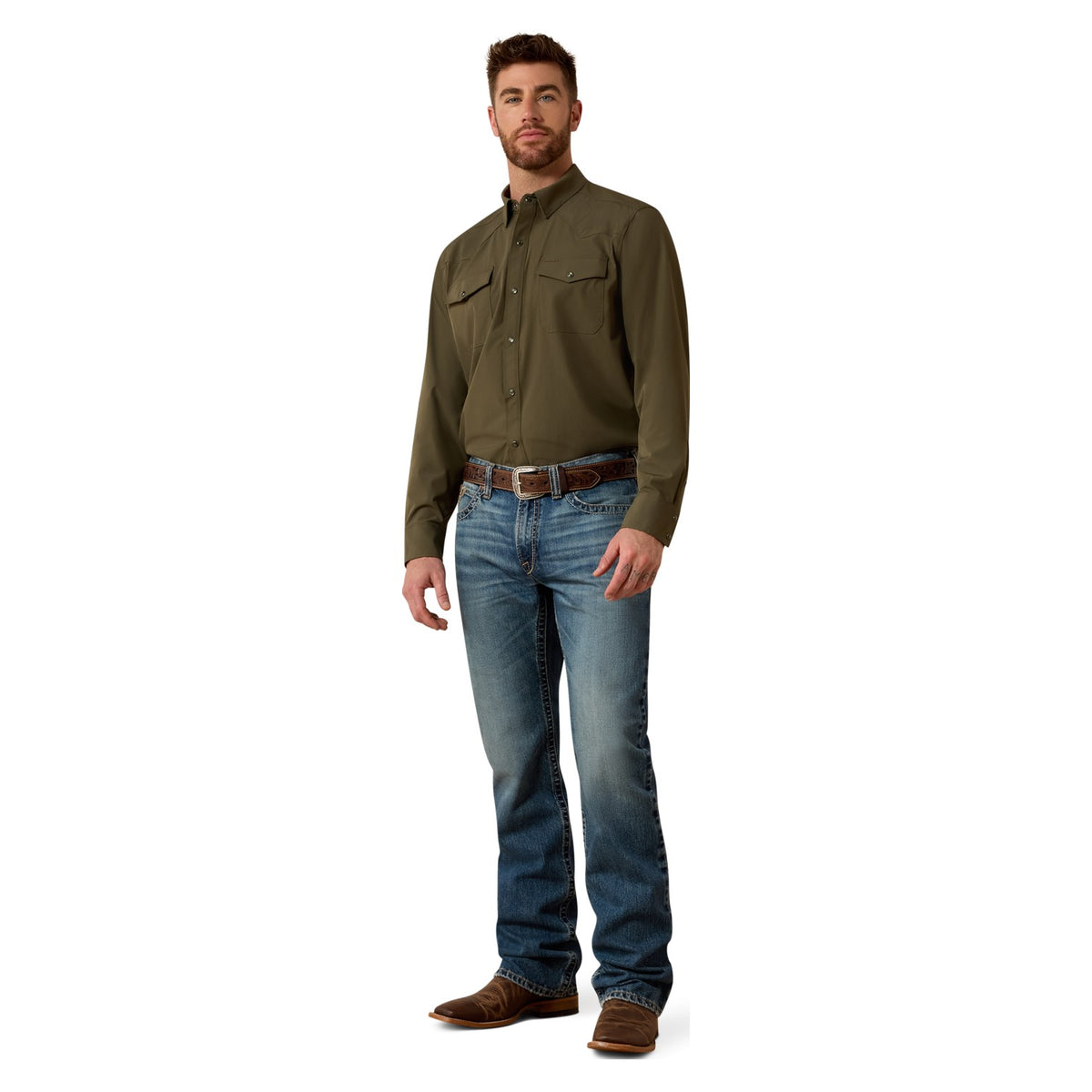Ariat Men's FrontierTough VentTEK Western Classic Fit Snap Shirt, Grape Leaf – full length