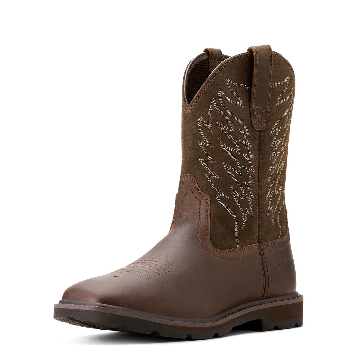 Ariat Men's Groundbreaker Wide Square Toe Work Boot, Brown – 3-4 front