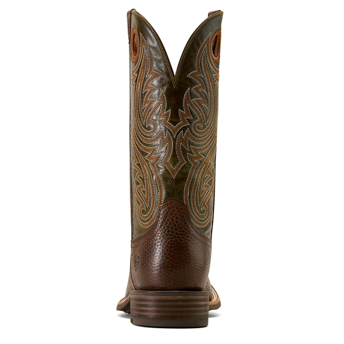 Ariat Men's Highland Toughstock Wide Square Toe Cowboy Boot, Brown Oiled Rowdy|Timber Olive – heel
