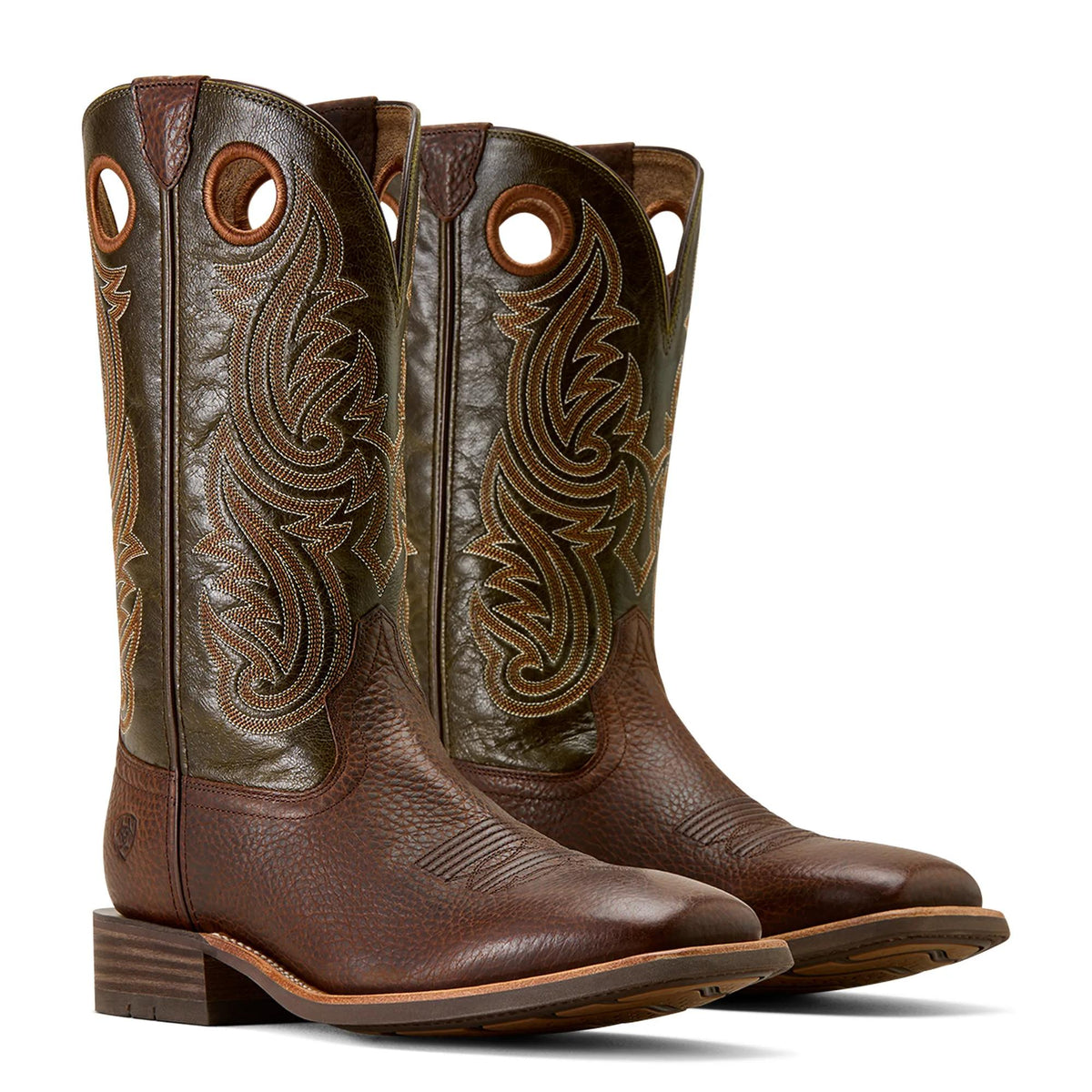 Ariat Men's Highland Toughstock Wide Square Toe Cowboy Boot, Brown Oiled Rowdy|Timber Olive – pair