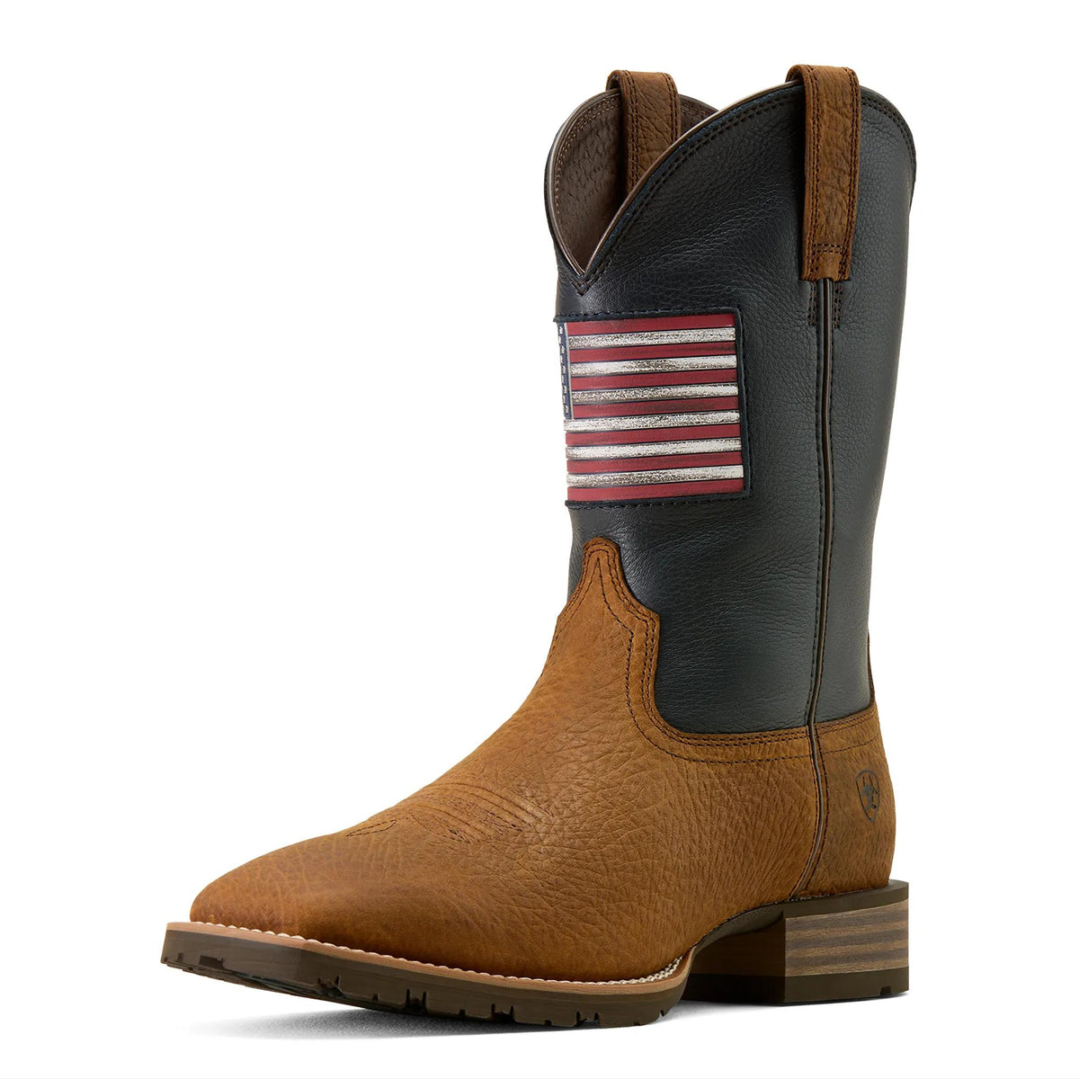 Ariat Men's Hybrid Rancher Patriot Wide Square Toe Cowboy Boot, Earth|Nightfall Navy – 3-4 front