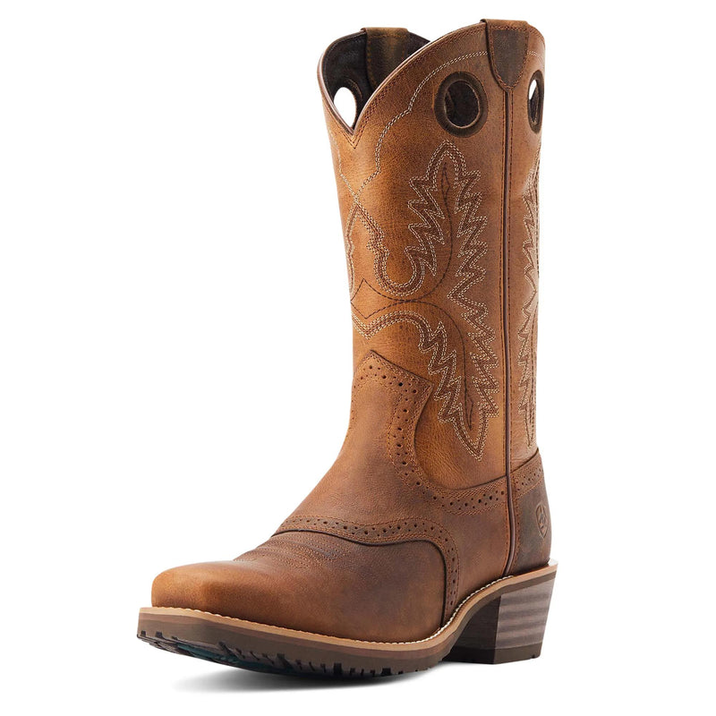 Ariat Men's Hybrid Roughstock Square Toe Western Boot, Sorrel Crunch – 3-4 front