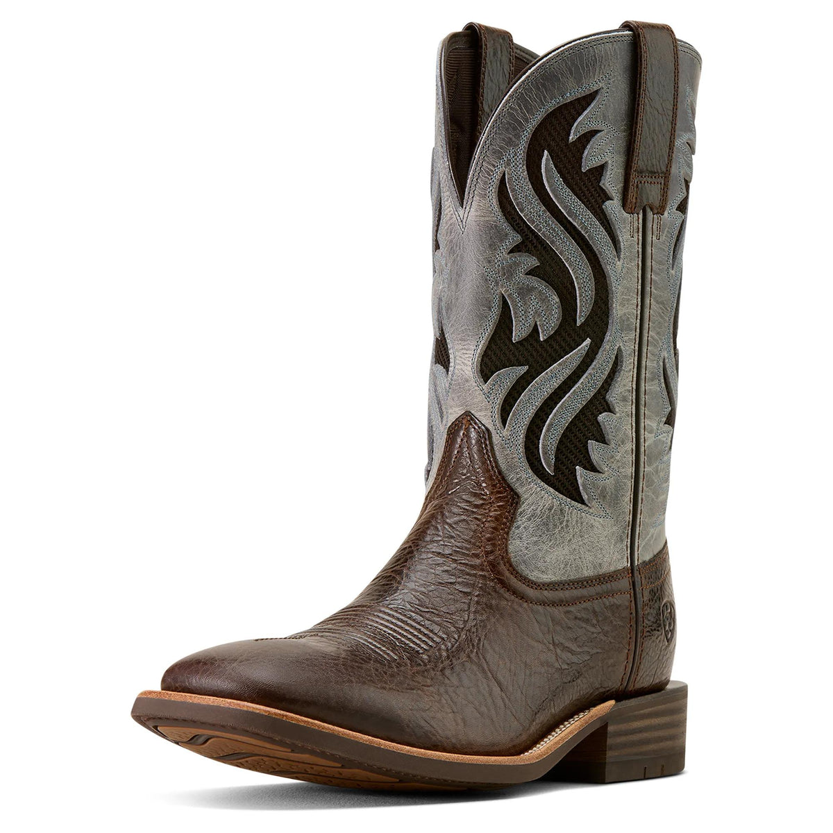 Ariat Men's Kanyon Toughstock VentTEK Wide Square Toe Cowboy Boot, Thunder Brown|Glacier Blue – 3-4 front