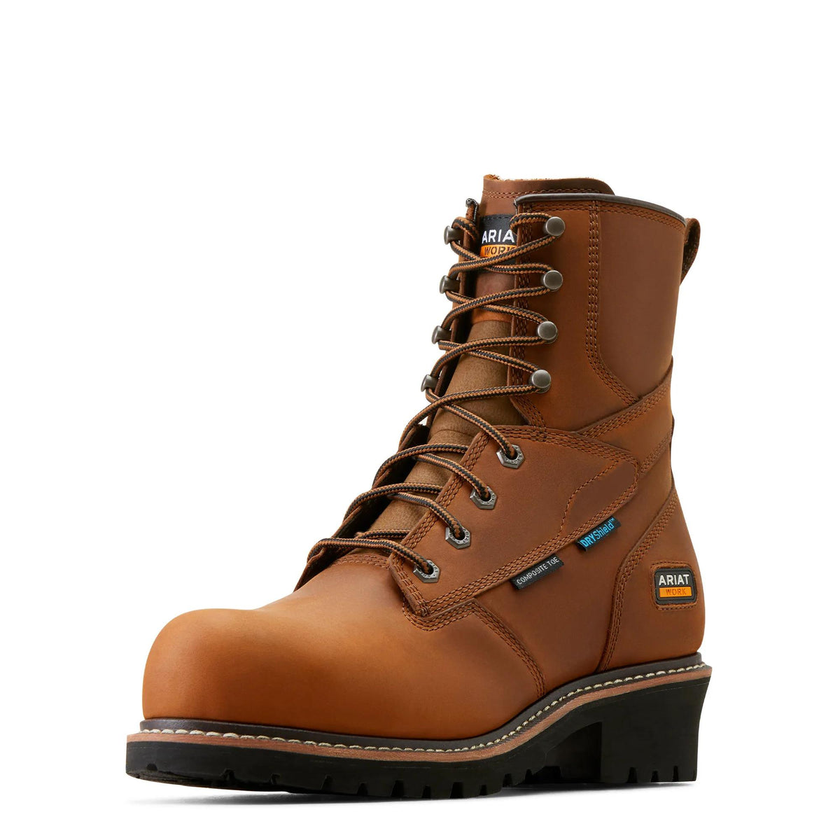 Ariat Men's Logger Shock Shield 8" Waterproof Composite Toe Work Boot, Copper Brown – 3-4 front