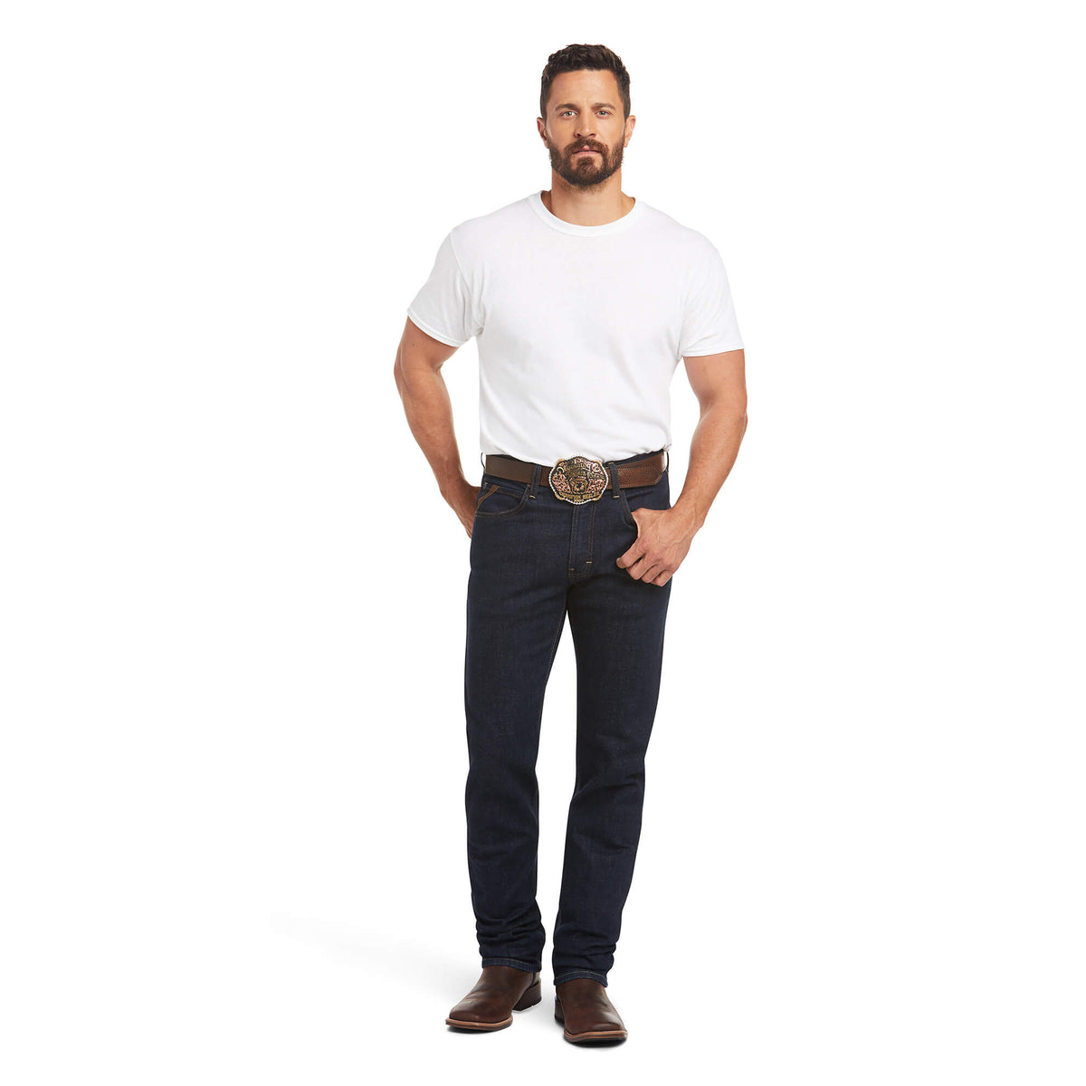 Ariat Men's M1 Vintage Stretch Legacy Stackable Straight Leg Jeans, Abraded Rinse – full length