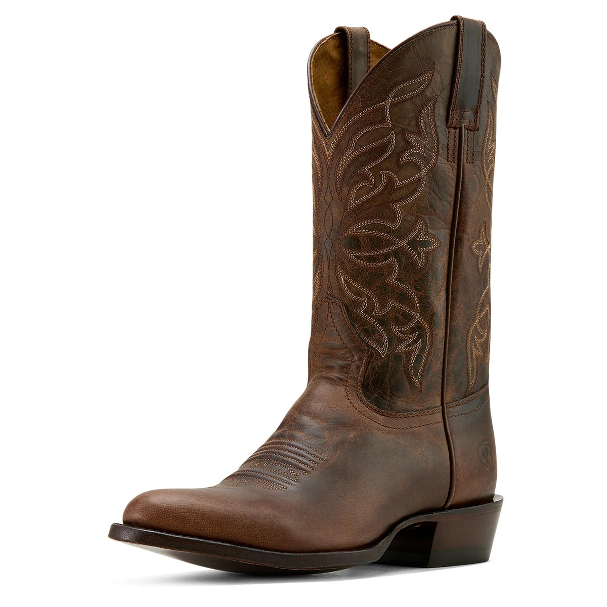 Ariat Men's Maverick Almond Toe Western Boot, Loco Brown – 3-4 front