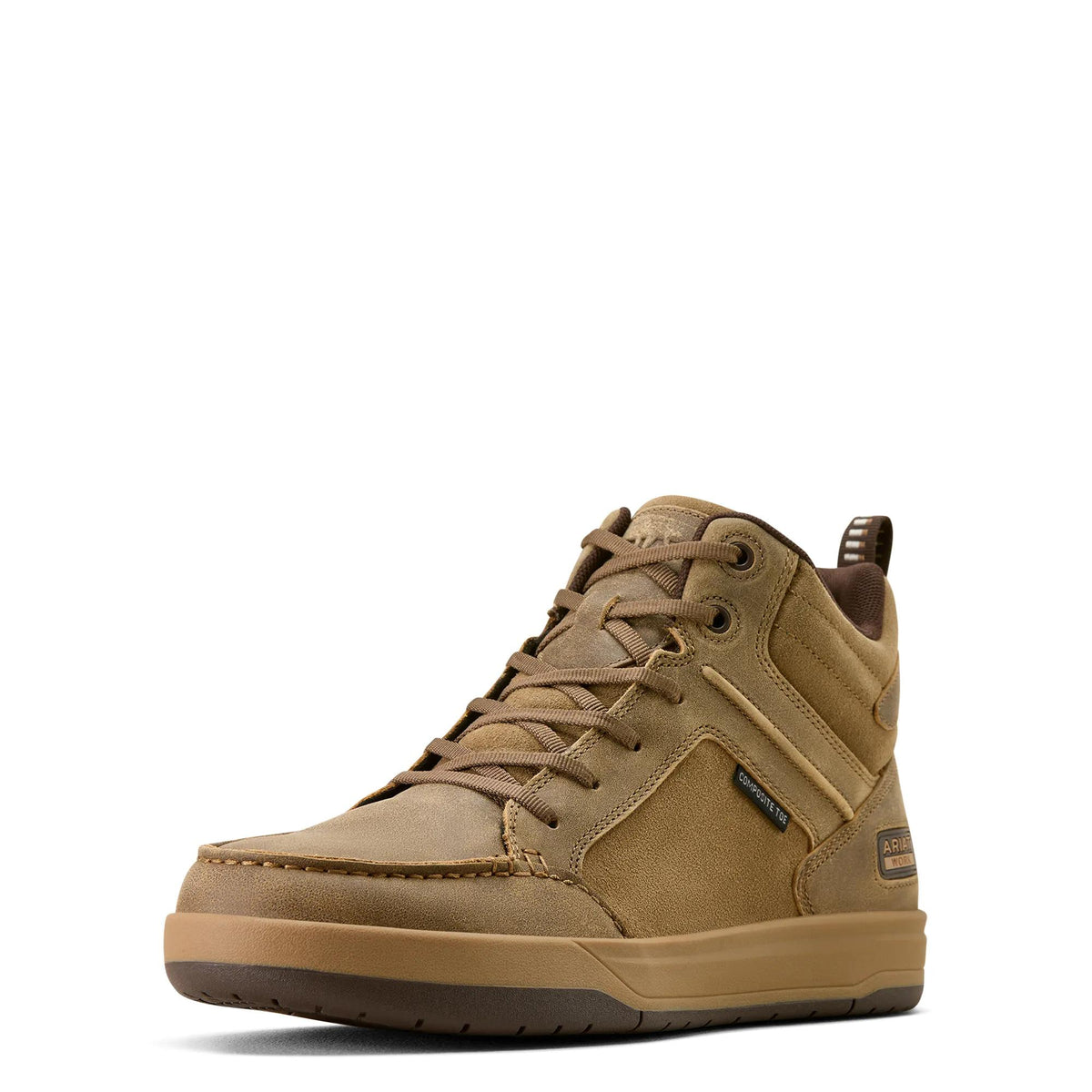 Ariat Men's Outmatch Mid Composite Toe Work Shoe, Brown Bomber – 3-4 front