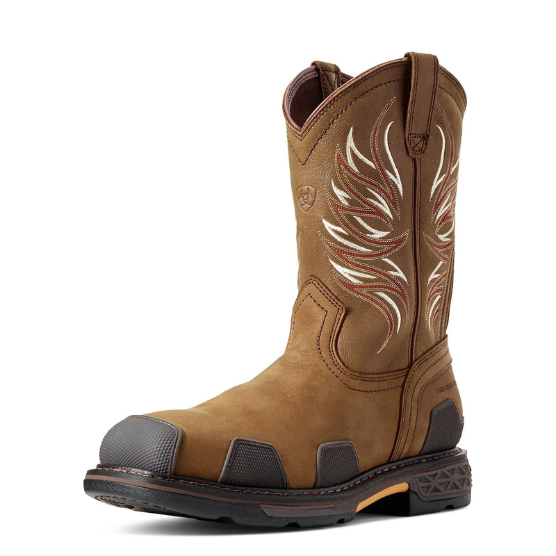 Ariat Men's OverDrive Wide Square Toe Composite Toe Work Boot, Alamo Brown – 3-4 front