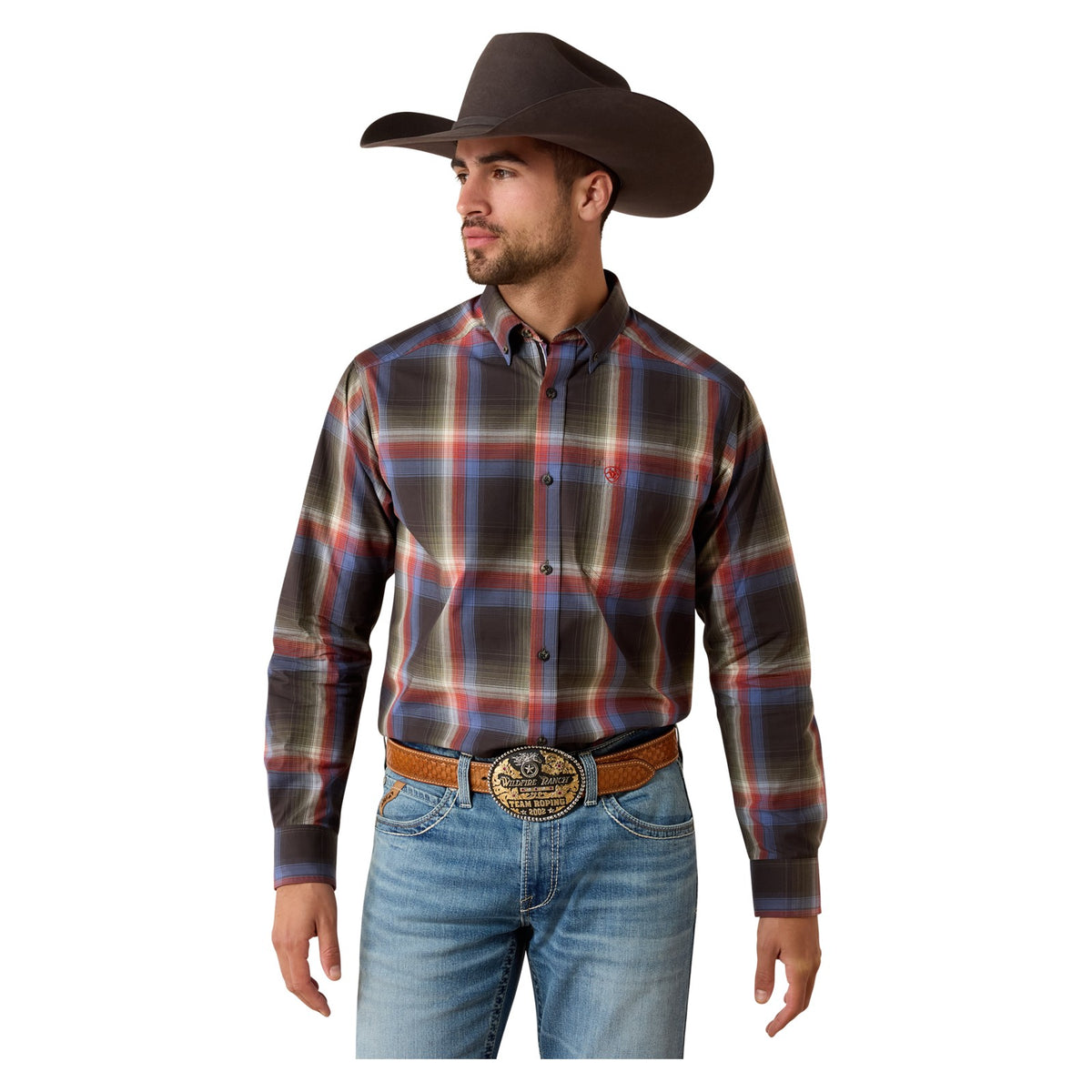Ariat Men's Pro Series Jetta Classic Fit Shirt, Espresso Large Ombre Plaid – front