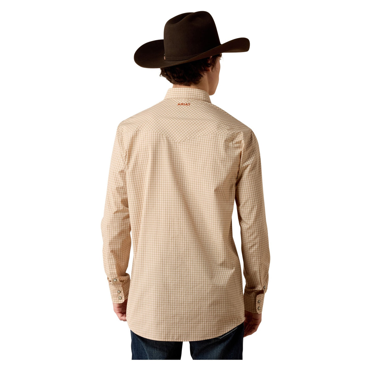 Ariat Men's Pro Series West Fitted Snap Shirt, Beige Micro Plaid – back